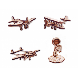 WOOD TRICK Maquettes d'avions silhouette et astronaute, Woodtrick Avions