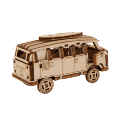 petite maquette de Combi VW façon voiture retro, maquette en bois wooden city, 5903641494151