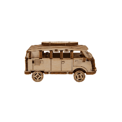 petite maquette de Combi VW façon voiture retro, maquette en bois wooden city, 5903641494151