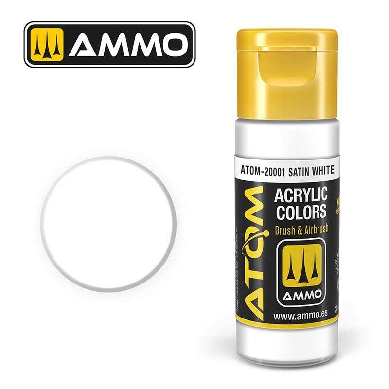 Peinture acrylique ATOM Satin White 20001, Blanc satiné, 8432074200017