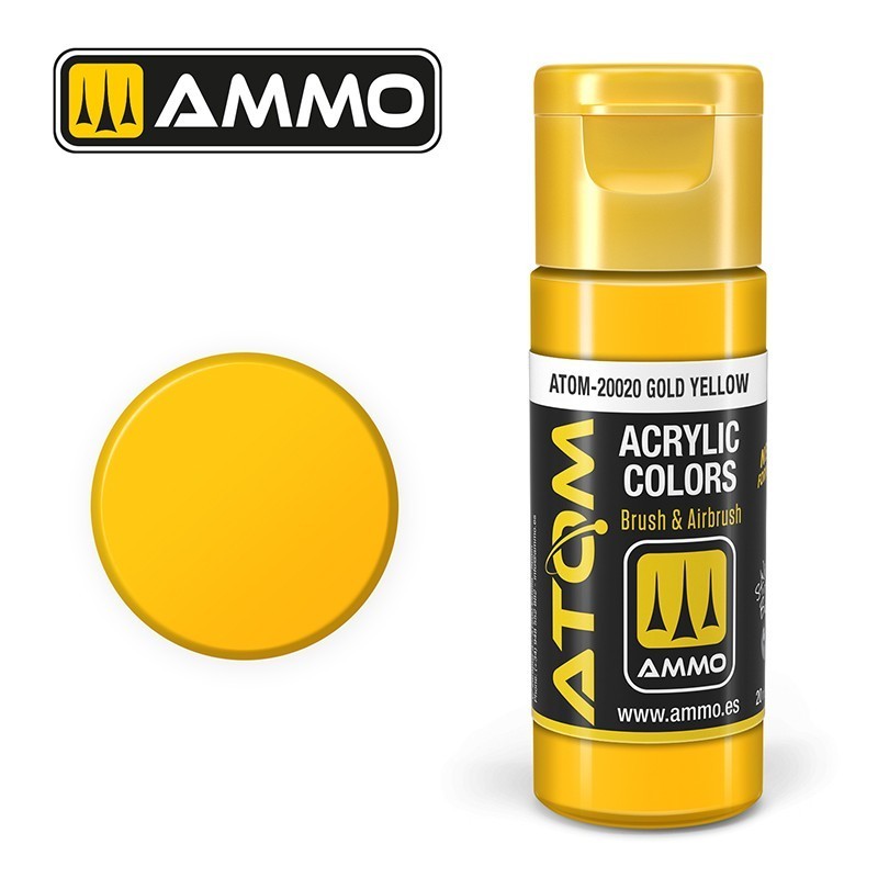 Peinture acrylique ATOM Gold Yellow 20020, Jaune d'Or, 8432074200208