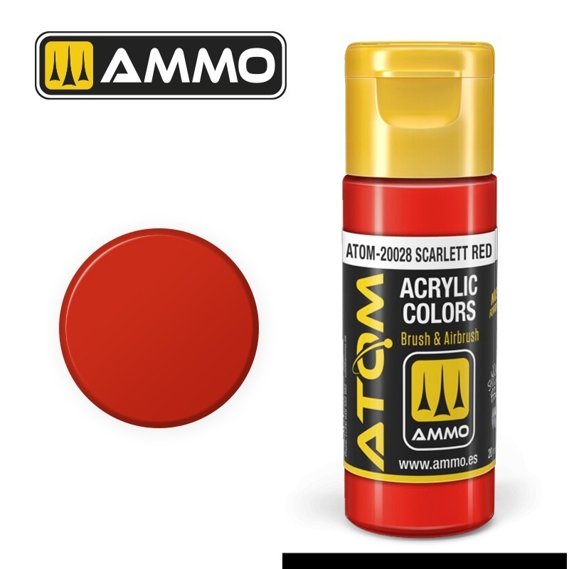 Peinture acrylique ATOM Scarlet Red 20028, Rouge Scarlet, 8432074200284