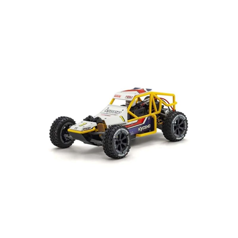 Buggy RC 1/10 4x2, Kyosho SandMaster, blanc et bleu, pack RTR