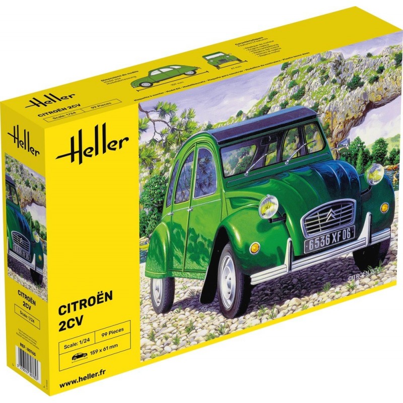 maquette de voiture 1.24, la mythique 2CV Citroën, maquette Heller, 3279510807653