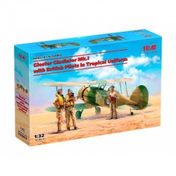 Maquette Avion ICM 1/32, Gloster Gladiator Mk.I avec pilotes, déco tropique, 4823044406388