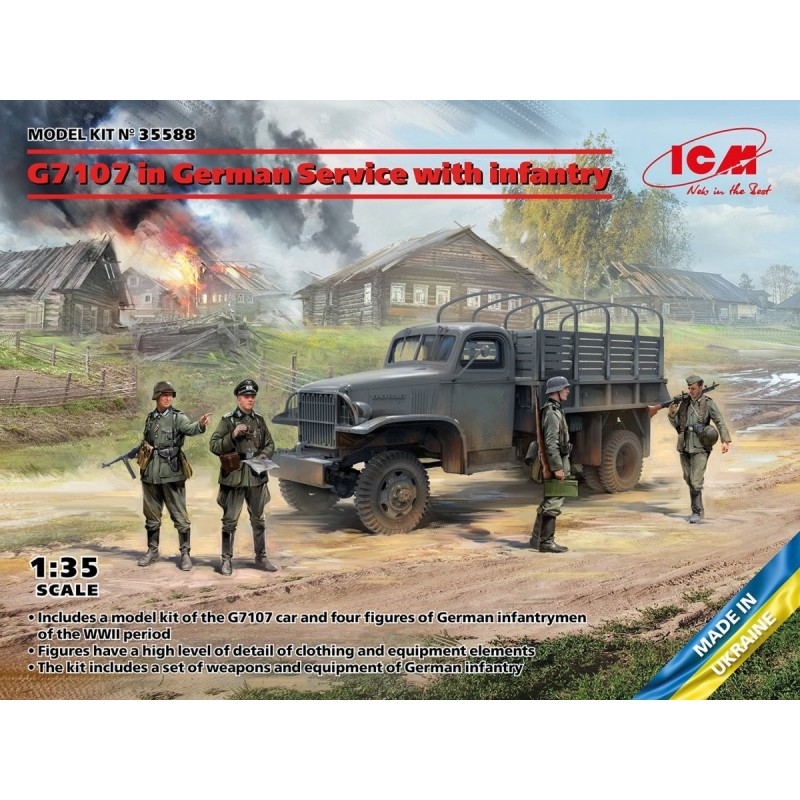 maquette camion WWII, ICM, G7107, marquage allemand,  avec soldats allemands, 4823044409662