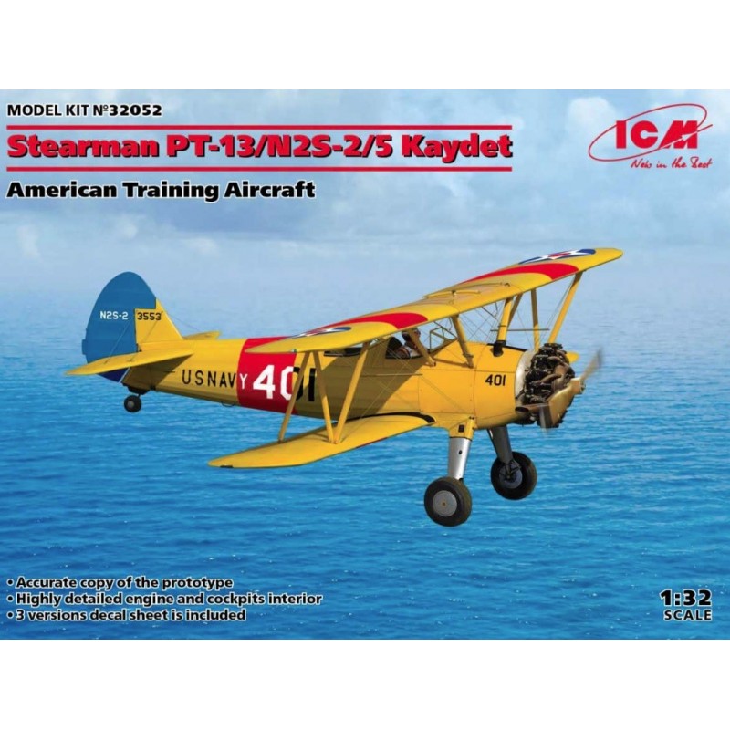 Maquette acion 132 ICM Stearman PT-13N2S-25 Kaydet, avion d'entrainement américain, 4823044406449