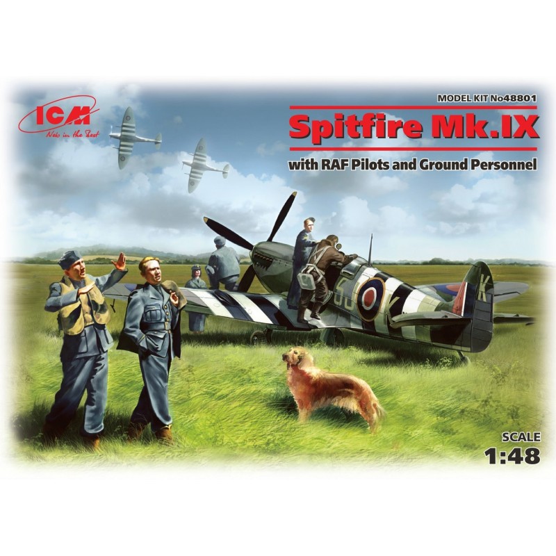 MAQUETTE 1/48 ICM Spitfire Mk IX AVEC PILOTE ET PERSONNEL AU SOL 4823044400553