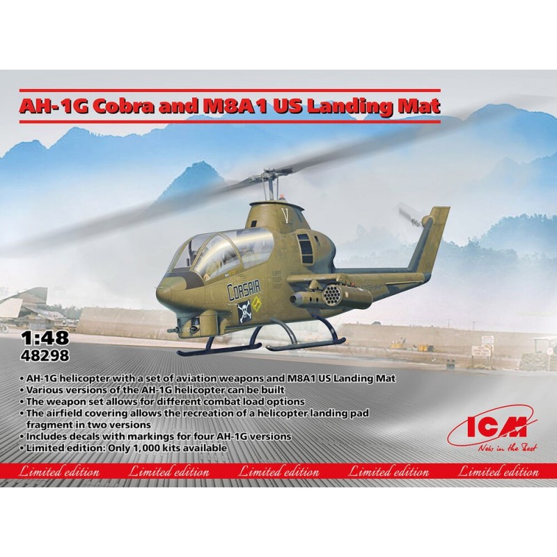 Maquette hélicoptère 1/48 ICM, AH-1G Cobra + plaques d'atterrissage M8A1, 4823044411108