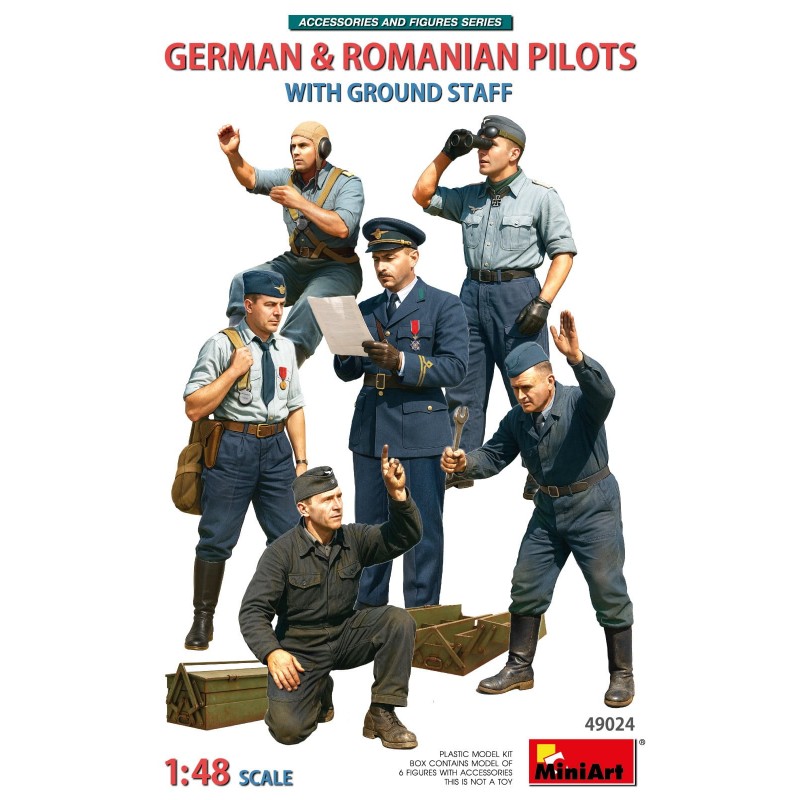Figurine MiniArt 46024 1/48, PILOTES ALLEMANDS ET ROUMAINS AVEC PERSONNEL AU SOL, 5905049176301