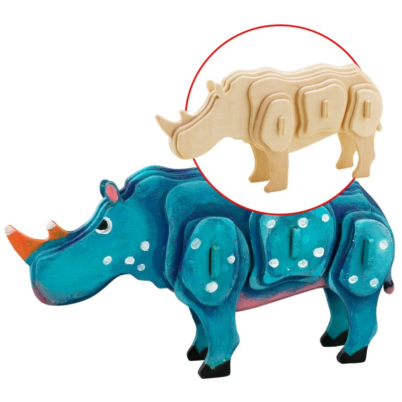 Robotime Rhinocéros à monter et décorer Jeux et jouets en bois enfants
