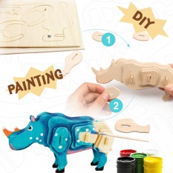 Robotime Rhinocéros à monter et décorer Jeux et jouets en bois enfants