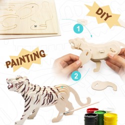 Robotime Puzzle 3d animaux, le Tigre blanc à assembler et peindre Jeux et jouets en bois enfants