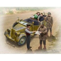 Master Box 35161 – Parachutistes américains et civils avec véhicule allemand – 1/35
